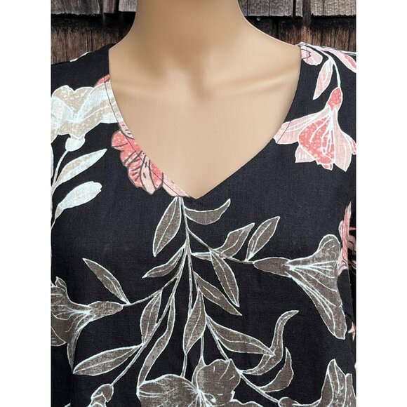 Linen Blend Shift Dress Sz L Layered Floral Layers Beachy Original Nicole Miller - Picture 3 of 7